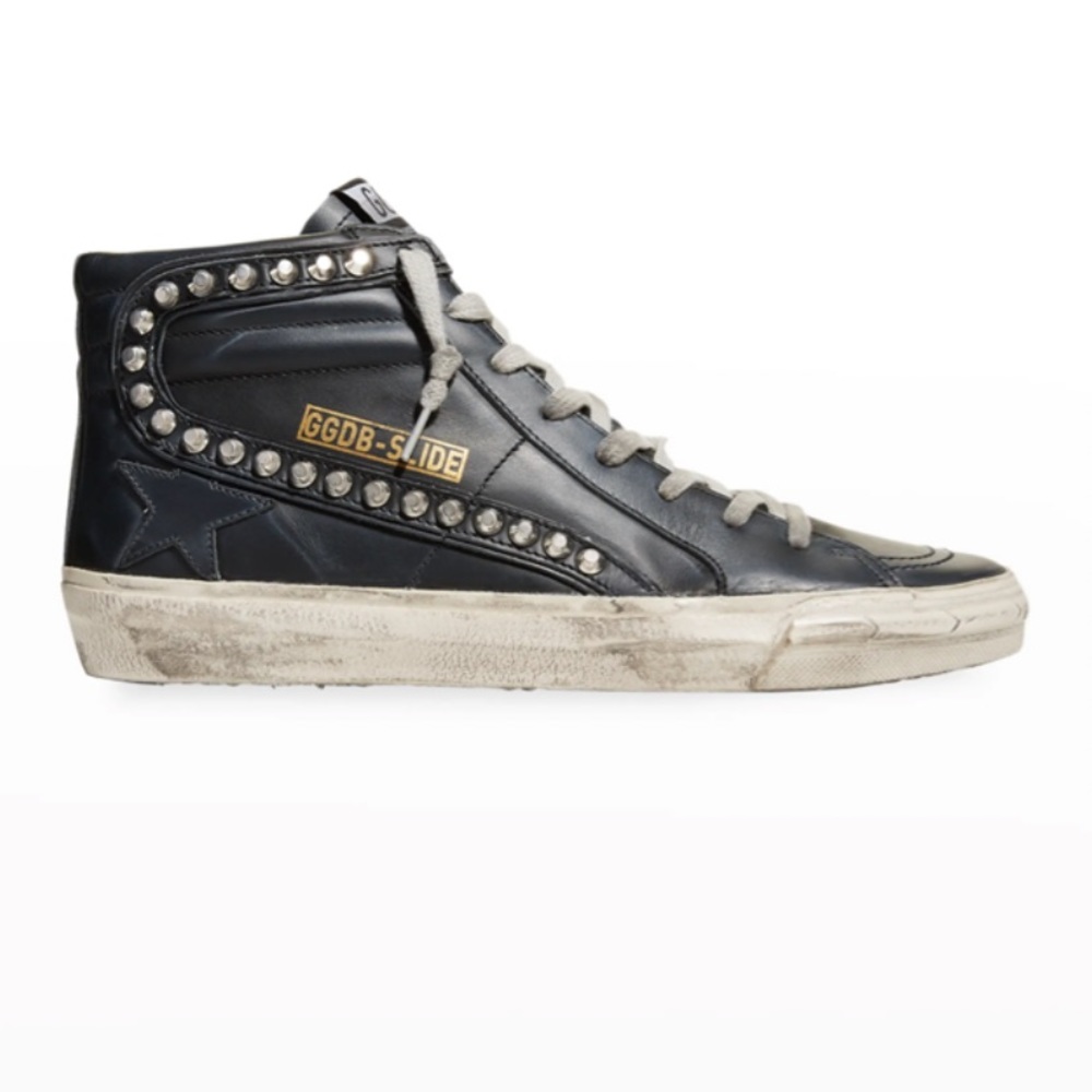 Golden Goose Slide Mid-Top Leather Stud Sneakers